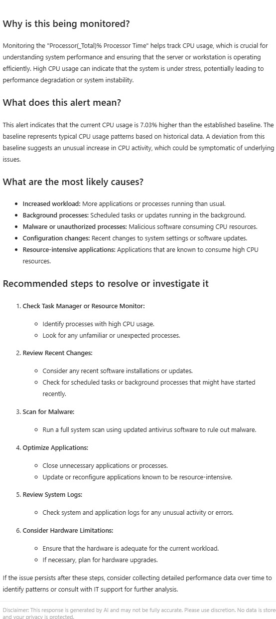 Example of AI Explain response